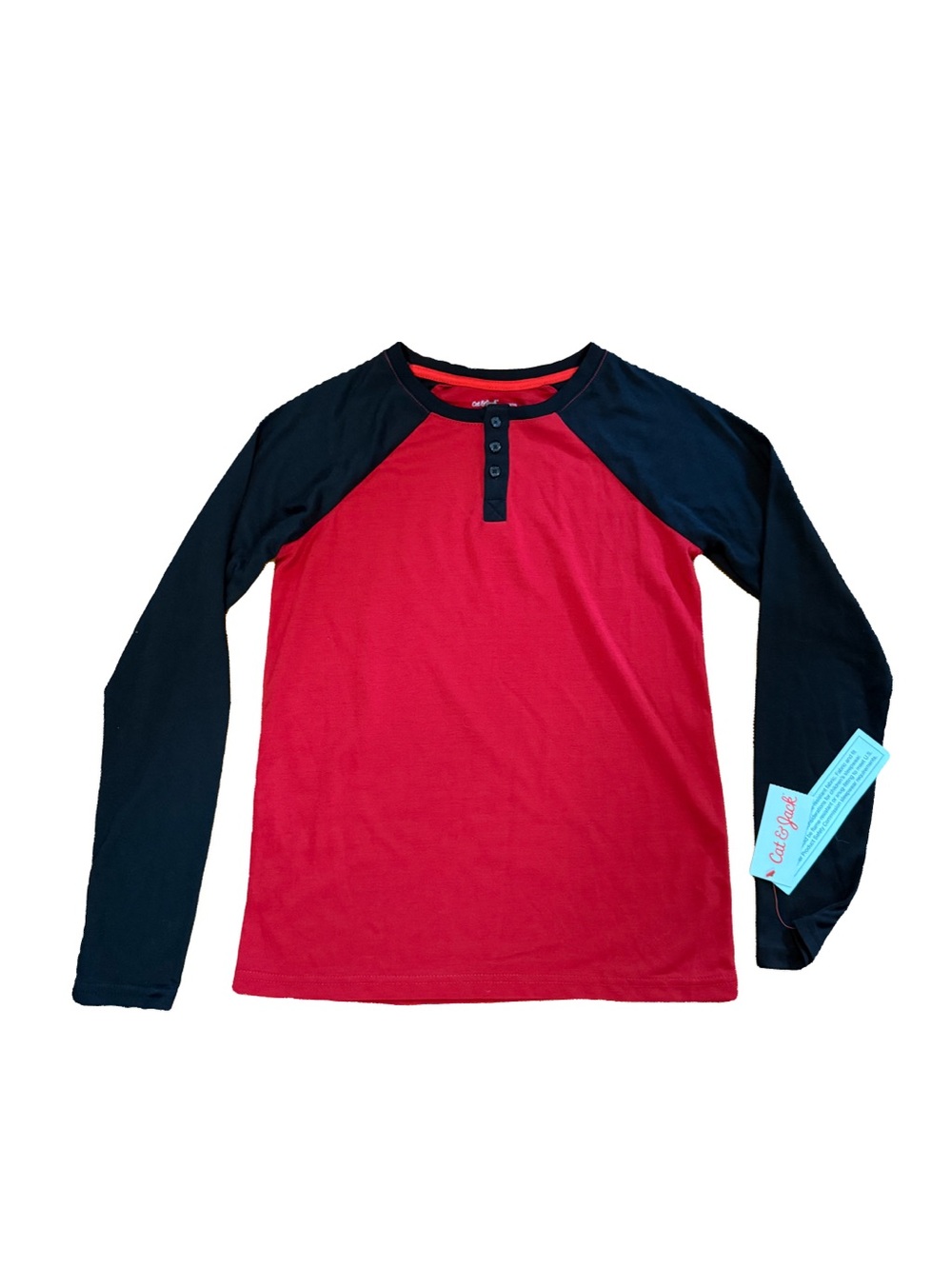 Cat & Jack Red Body with Black Raglan-Sleeve Henley Top